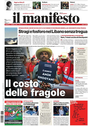 Prima pagina Il Manifesto di oggi - Quotidiano nazionale