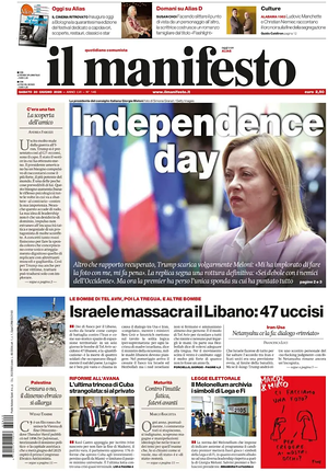 Prima pagina Il Manifesto di oggi - Quotidiano nazionale