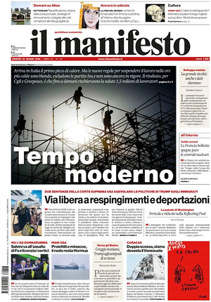 Il Manifesto prima pagina