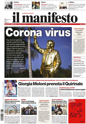 Prima pagina Il Manifesto di oggi - Quotidiano nazionale
