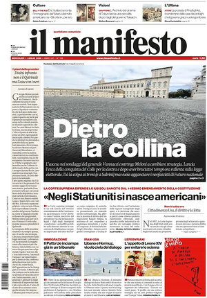 Prima pagina Il Manifesto di oggi - Quotidiano nazionale