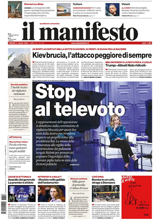 Prima pagina Il Manifesto di oggi - Quotidiano nazionale