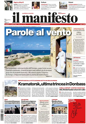 Prima pagina Il Manifesto di oggi - Quotidiano nazionale