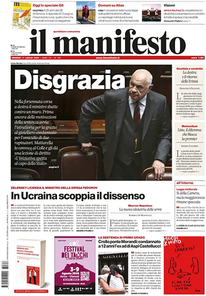 Il Manifesto prima pagina