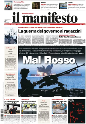 Prima pagina Il Manifesto di oggi - Quotidiano nazionale