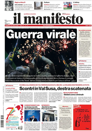 Prima pagina Il Manifesto di oggi - Quotidiano nazionale