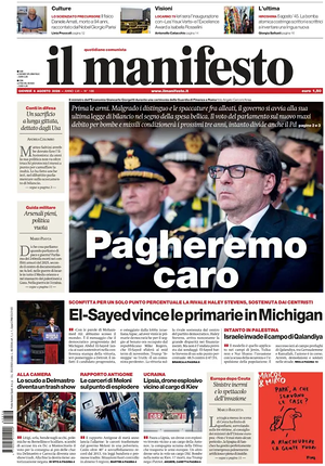 Prima pagina Il Manifesto di oggi - Quotidiano nazionale