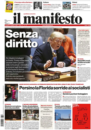 Prima pagina Il Manifesto di oggi - Quotidiano nazionale