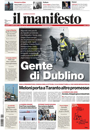 Prima pagina Il Manifesto di oggi - Quotidiano nazionale