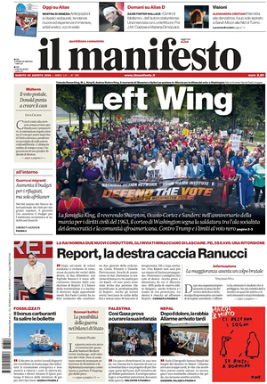 Prima pagina Il Manifesto di oggi - Quotidiano nazionale