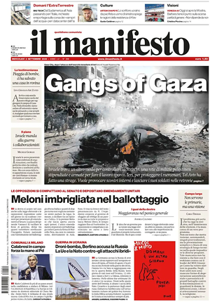 Prima pagina Il Manifesto di oggi - Quotidiano nazionale