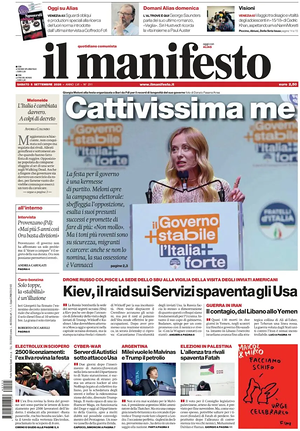 Prima pagina Il Manifesto di oggi - Quotidiano nazionale