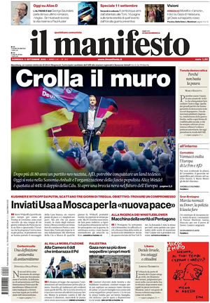 Prima pagina Il Manifesto di oggi - Quotidiano nazionale