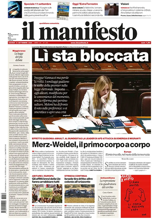 Prima pagina Il Manifesto di oggi - Quotidiano nazionale