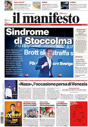 Prima pagina Il Manifesto di oggi - Quotidiano nazionale