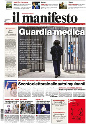 Prima pagina Il Manifesto di oggi - Quotidiano nazionale