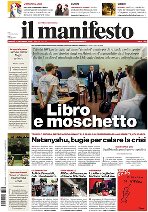 Prima pagina Il Manifesto di oggi - Quotidiano nazionale