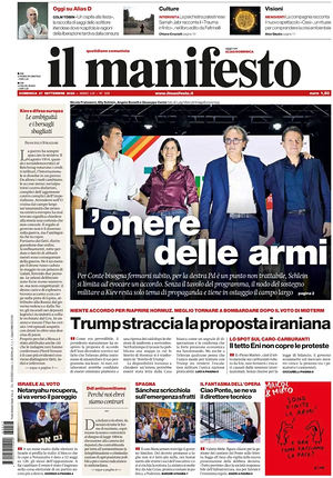 Prima pagina Il Manifesto di oggi - Quotidiano nazionale