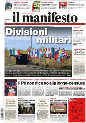 Prima pagina Il Manifesto di oggi - Quotidiano nazionale