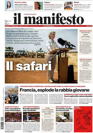 Prima pagina Il Manifesto di oggi - Quotidiano nazionale