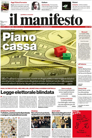 Prima pagina Il Manifesto di oggi - Quotidiano nazionale