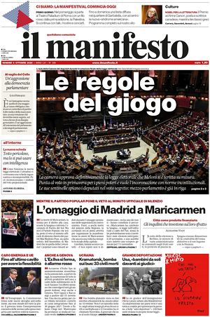 Prima pagina Il Manifesto di oggi - Quotidiano nazionale