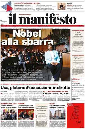 Prima pagina Il Manifesto di oggi - Quotidiano nazionale