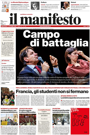 Prima pagina Il Manifesto di oggi - Quotidiano nazionale