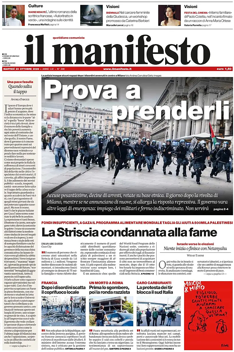 Prima pagina Il Manifesto di oggi - Edicola 20 Ottobre 2026