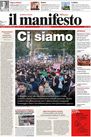Prima pagina Il Manifesto di oggi - Quotidiano nazionale