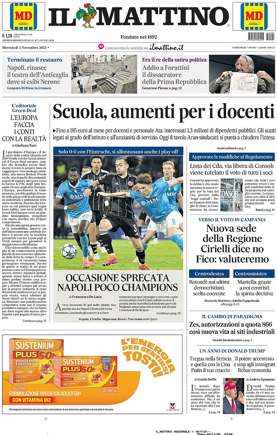 Prima pagina Il Mattino di oggi - Edicola 5 Novembre 2025