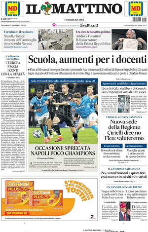 Prima pagina Il Mattino di oggi - Quotidiano nazionale