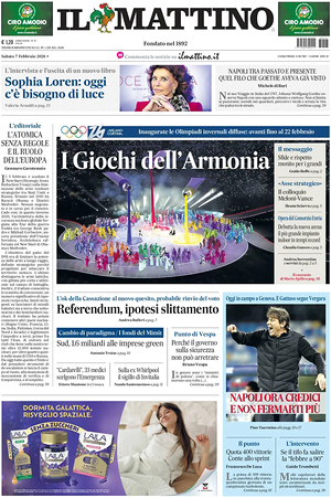Prima pagina Il Mattino di oggi - Quotidiano nazionale