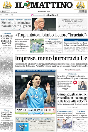 Prima pagina Il Mattino di oggi - Quotidiano nazionale