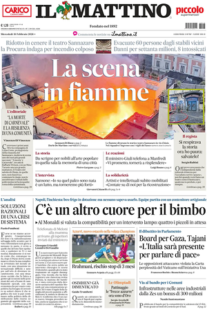 Prima pagina Il Mattino di oggi - Quotidiano nazionale
