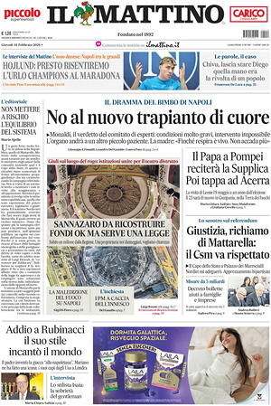 Prima pagina Il Mattino di oggi - Quotidiano nazionale