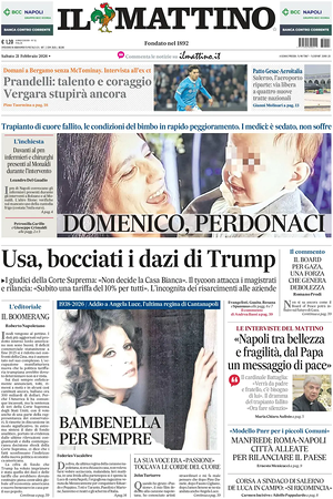 Prima pagina Il Mattino di oggi - Quotidiano nazionale