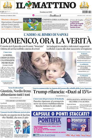 Prima pagina Il Mattino di oggi - Quotidiano nazionale