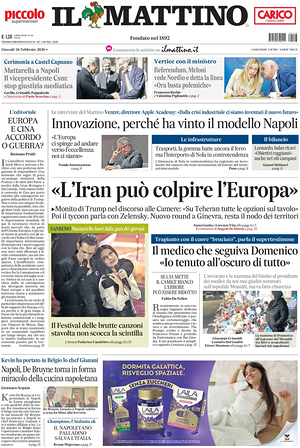 Prima pagina Il Mattino di oggi - Quotidiano nazionale