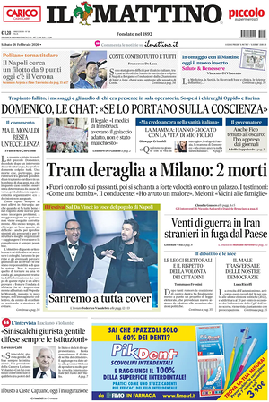 Prima pagina Il Mattino di oggi - Quotidiano nazionale