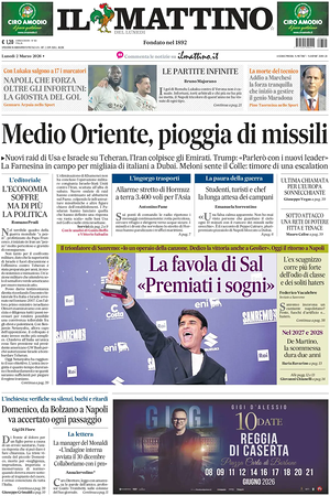 Prima pagina Il Mattino di oggi - Quotidiano nazionale