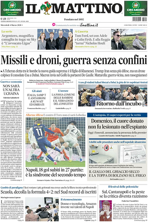 Prima pagina Il Mattino di oggi - Quotidiano nazionale