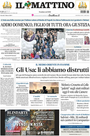 Prima pagina Il Mattino di oggi - Quotidiano nazionale