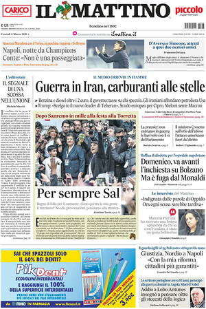 Prima pagina Il Mattino di oggi - Quotidiano nazionale