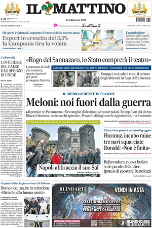 Prima pagina Il Mattino di oggi - Quotidiano nazionale