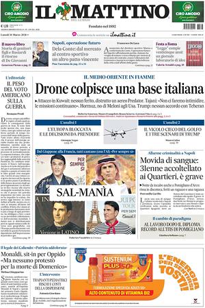 Prima pagina Il Mattino di oggi - Quotidiano nazionale