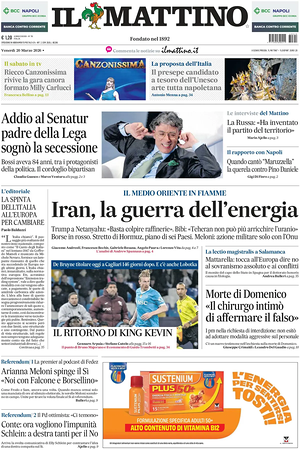 Prima pagina Il Mattino di oggi - Quotidiano nazionale