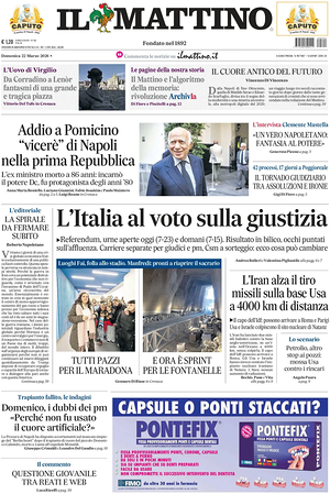 Prima pagina Il Mattino di oggi - Quotidiano nazionale