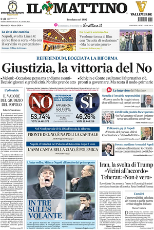Prima pagina Il Mattino di oggi - Quotidiano nazionale