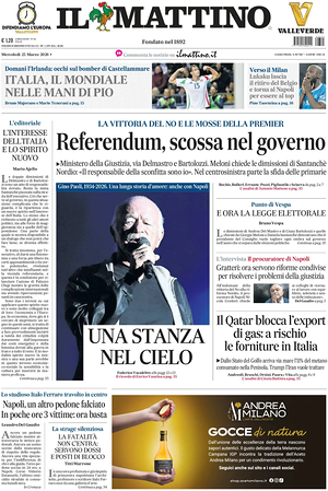 Prima pagina Il Mattino di oggi - Quotidiano nazionale